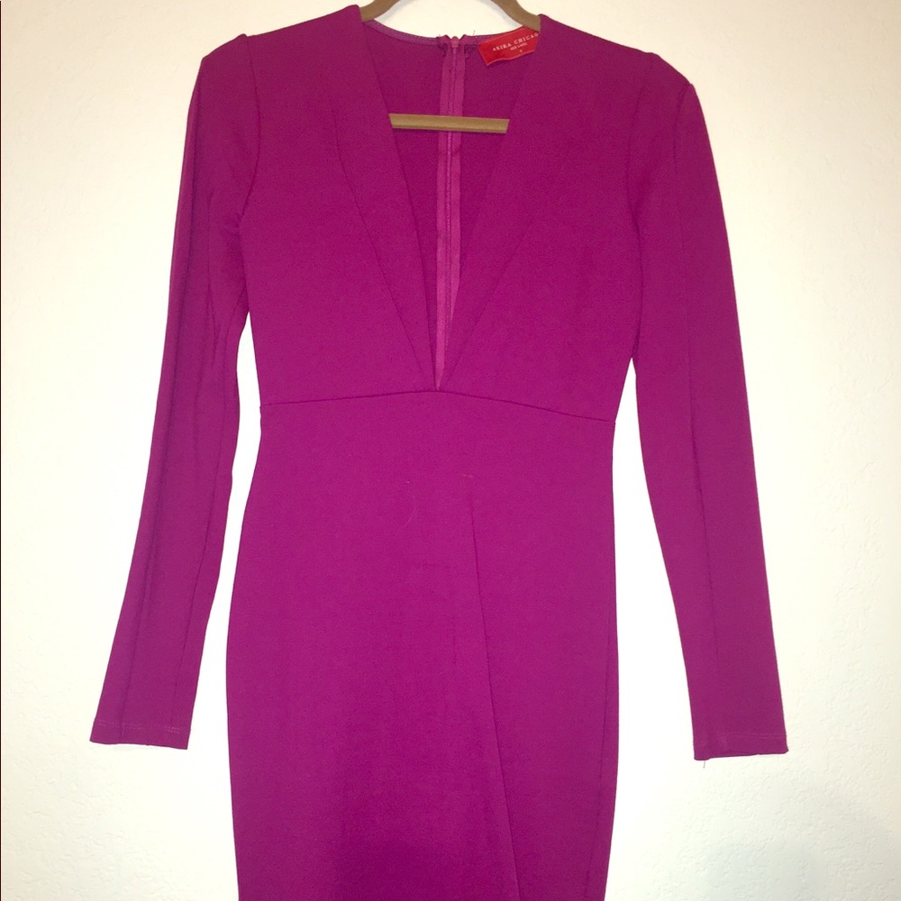 Beautiful Magenta Long Sleeve Dress. AKIRA.